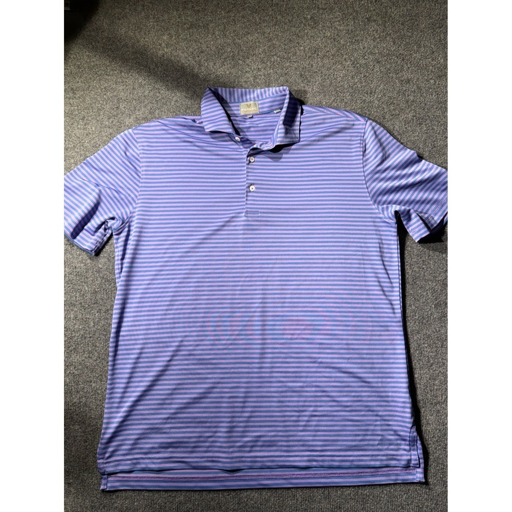 Fennec Golf Mens Large Polo Shirt Purple Blue Striped Performance Stretch